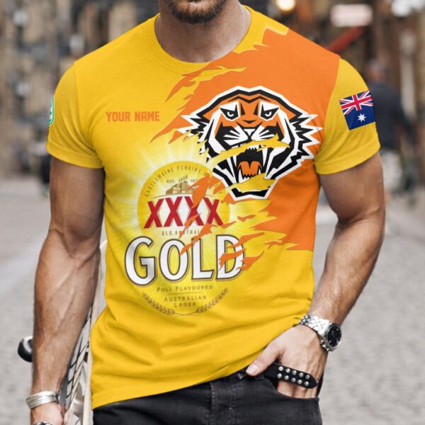 Wests Tigers NRL x XXXX Gold Beer Custom Name T Shirt Gift For Fans – Limited Edition TSLILY002