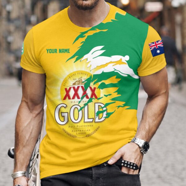 South Sydney Rabbitohs NRL x XXXX Gold Beer Custom Name T Shirt Gift For Fans – Limited Edition TSLILY002