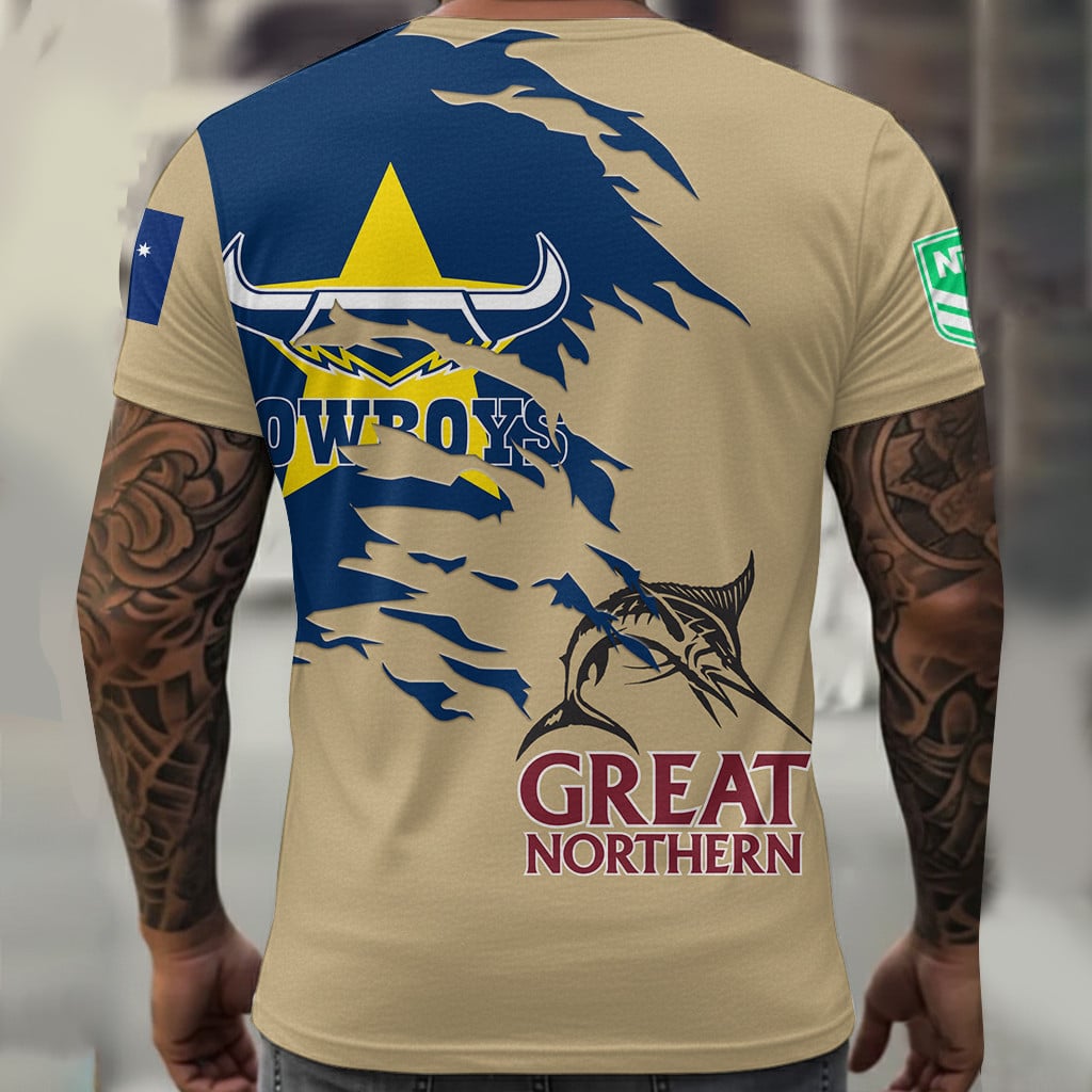 North QLD Cowboys NRL x Great Northern Beer T Shirt Custom Name Gifts For Fans – Limited Edition TSLILY001 - Image 2