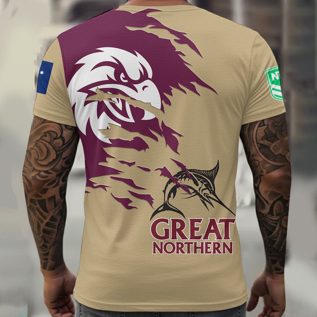Manly Sea Eagles NRL x Great Northern Beer T Shirt Custom Name Gifts For Fans – Limited Edition TSLILY001 - Image 2