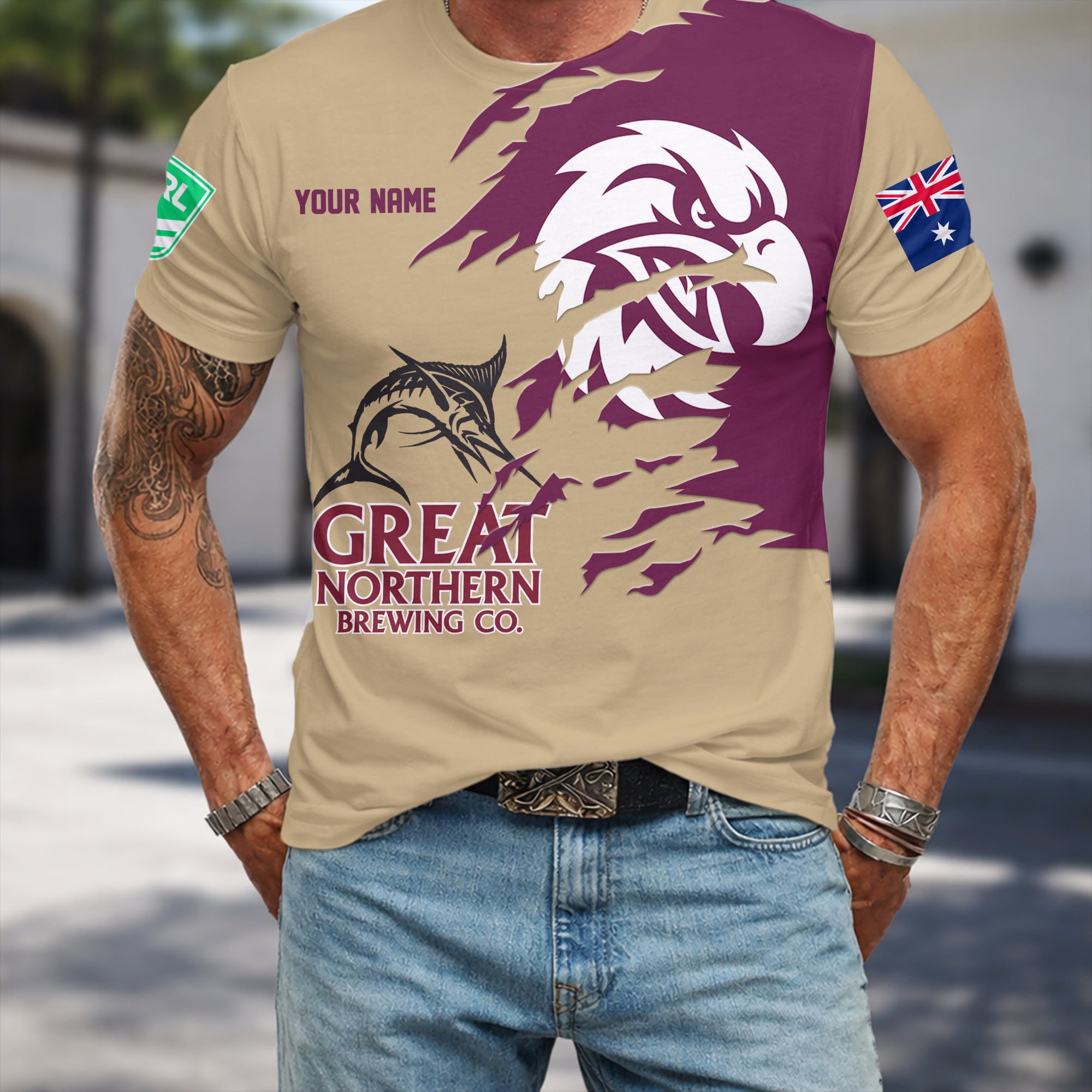 Manly Sea Eagles NRL x Great Northern Beer T Shirt Custom Name Gifts For Fans – Limited Edition TSLILY001 - Image 3