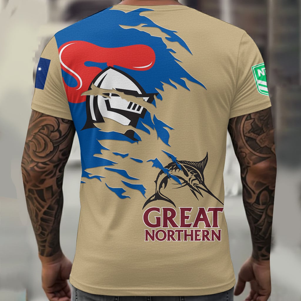Newcastle Knights NRL x Great Northern Beer T Shirt Custom Name Gifts For Fans – Limited Edition TSLILY001 - Image 2