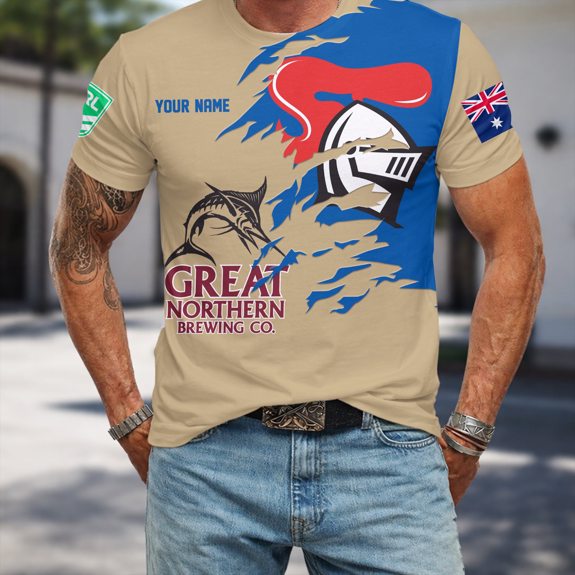 Newcastle Knights NRL x Great Northern Beer T Shirt Custom Name Gifts For Fans – Limited Edition TSLILY001 - Image 3