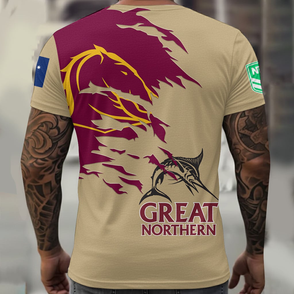 Brisbane Broncos NRL x Great Northern Beer T Shirt Custom Name Gifts For Fans – Limited Edition TSLILY001 - Image 2