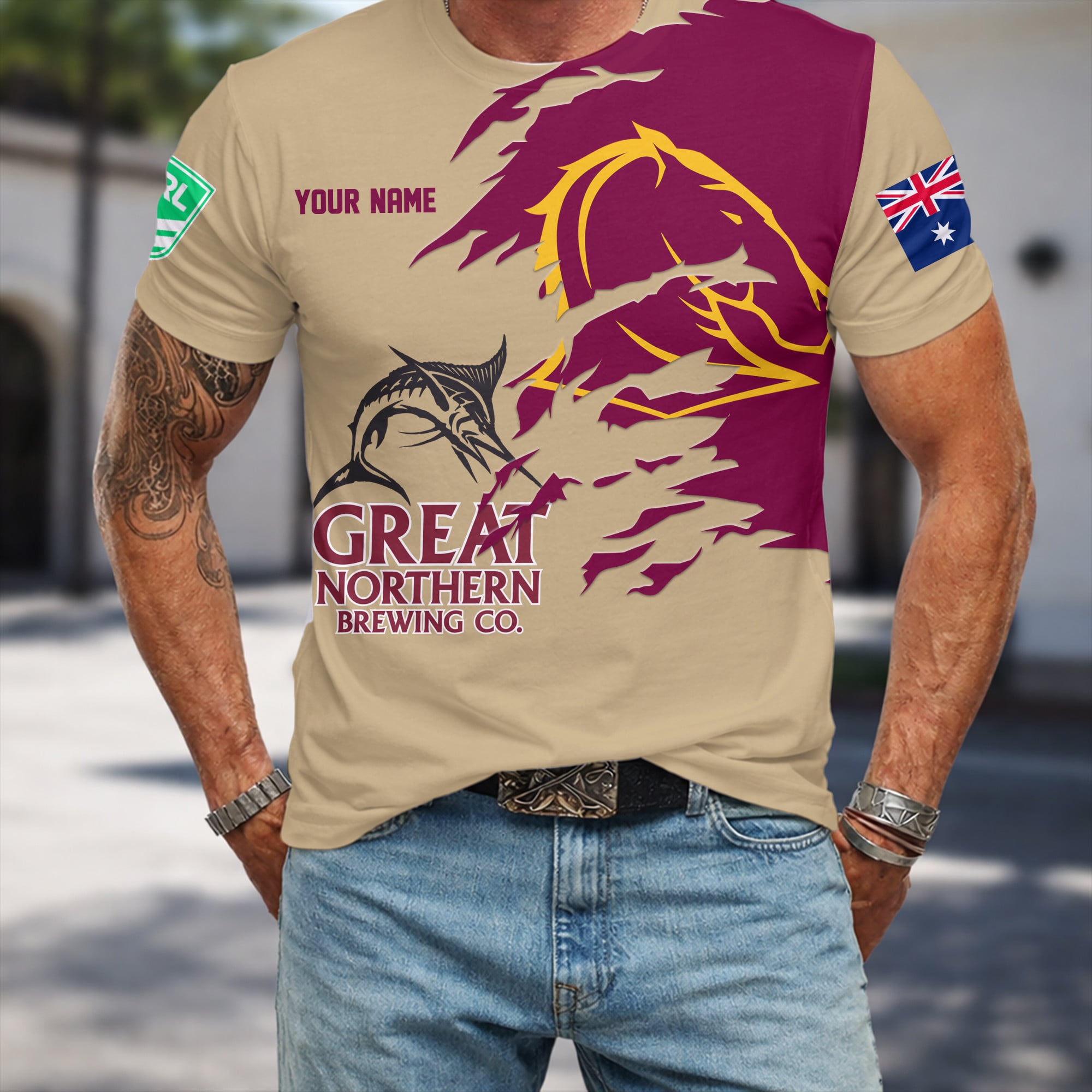 Brisbane Broncos NRL x Great Northern Beer T Shirt Custom Name Gifts For Fans – Limited Edition TSLILY001 - Image 3