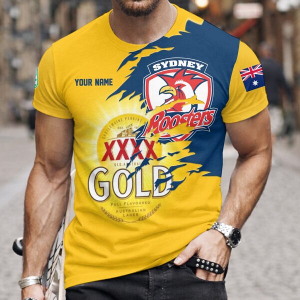 Sydney Roosters NRL x XXXX Gold Beer Custom Name T Shirt Gift For Fans – Limited Edition TSLILY002