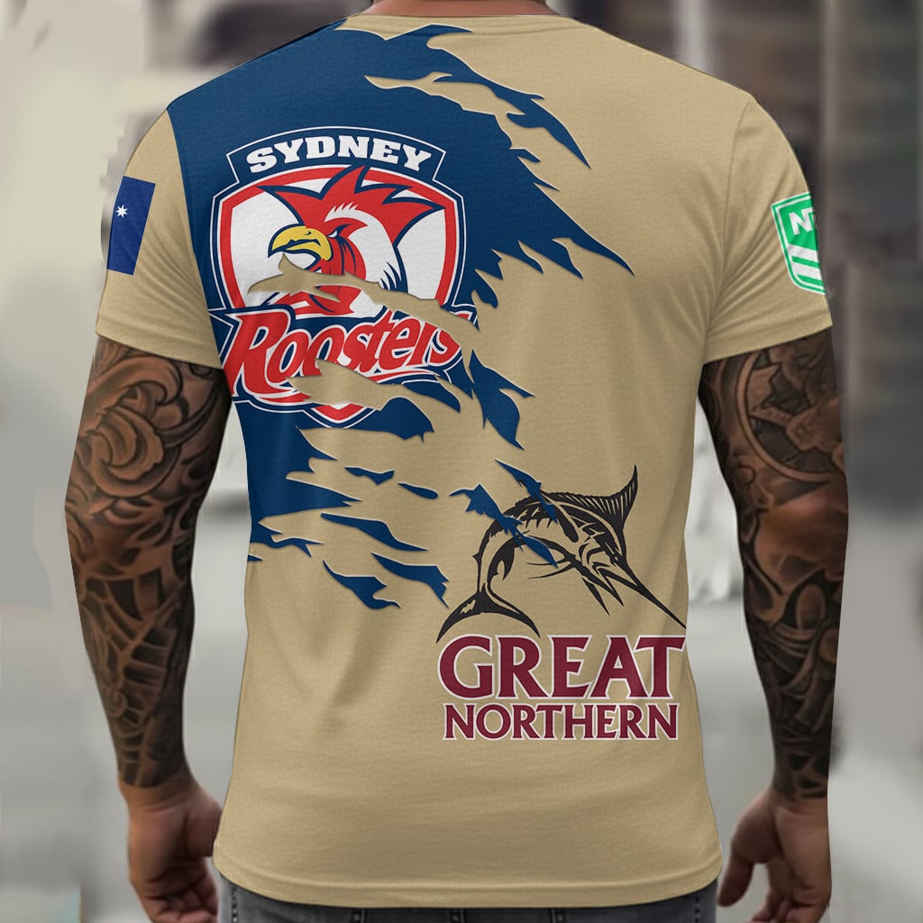Sydney Roosters NRL x Great Northern Beer T Shirt Custom Name Gifts For Fans – Limited Edition TSLILY001 - Image 2