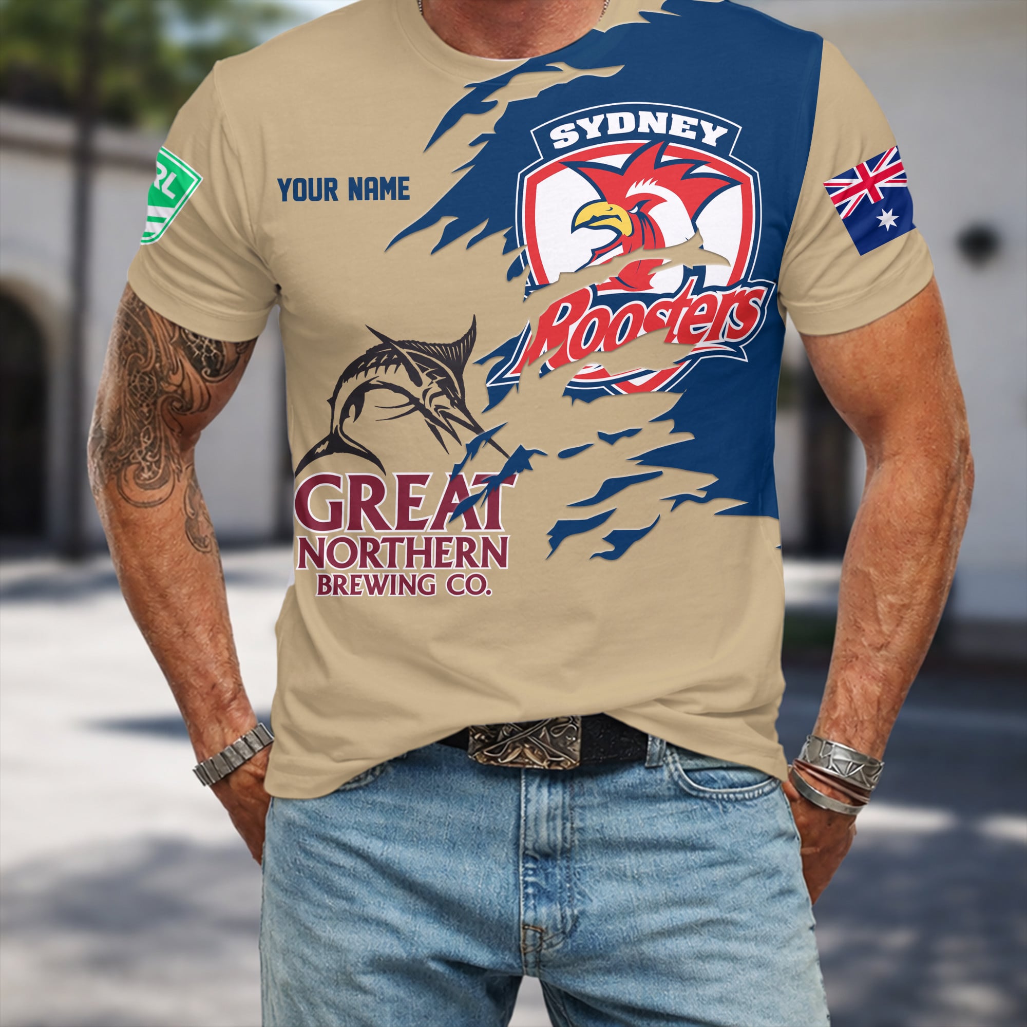 Sydney Roosters NRL x Great Northern Beer T Shirt Custom Name Gifts For Fans – Limited Edition TSLILY001 - Image 3