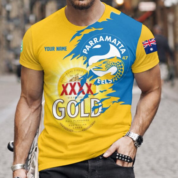 Parramatta Eels NRL x XXXX Gold Beer Custom Name T Shirt Gift For Fans – Limited Edition TSLILY002