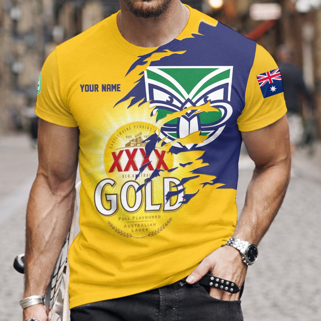 New Zealand Warriors NRL x XXXX Gold Beer Custom Name T Shirt Gift For Fans – Limited Edition TSLILY002