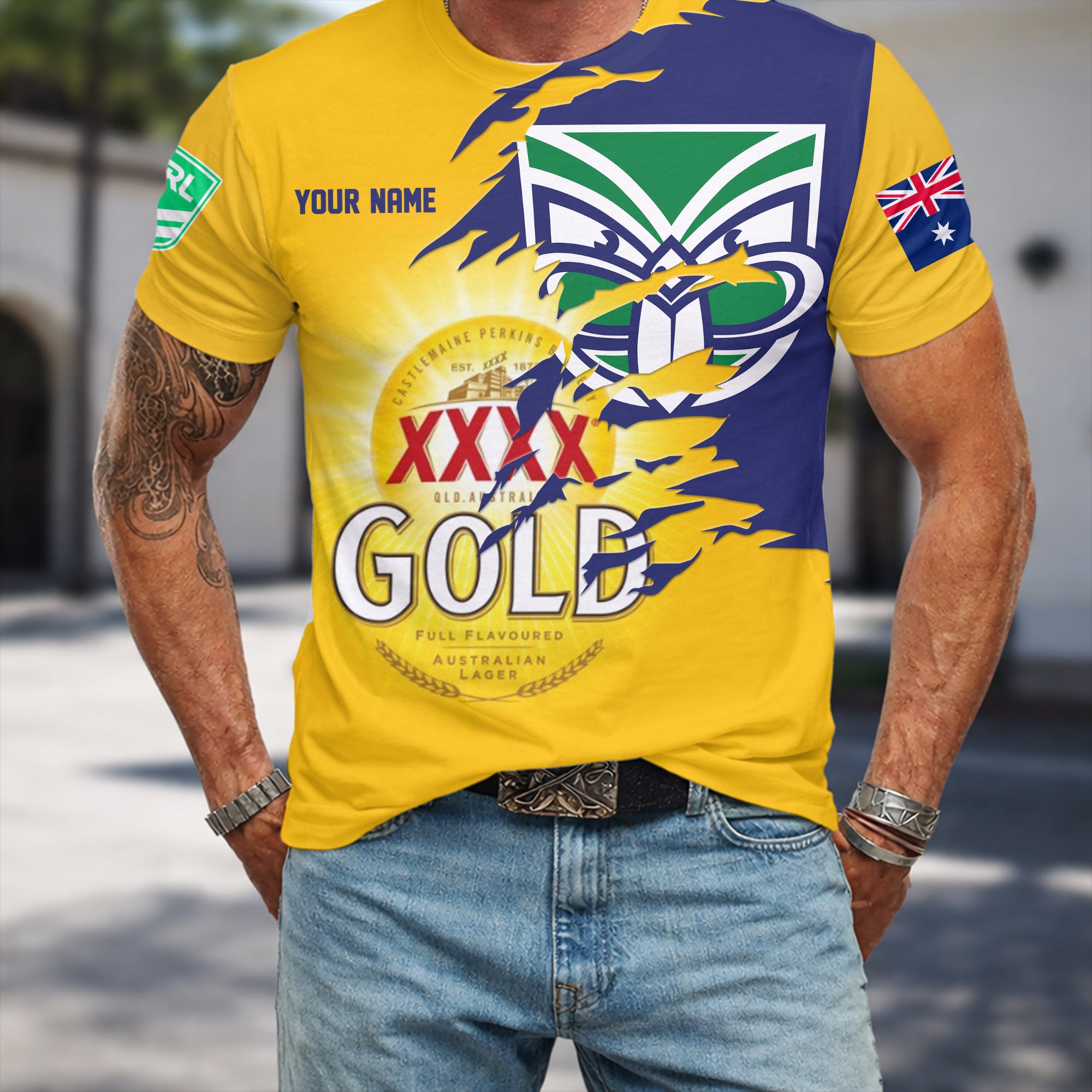 New Zealand Warriors NRL x XXXX Gold Beer Custom Name T Shirt Gift For Fans – Limited Edition TSLILY002 - Image 3