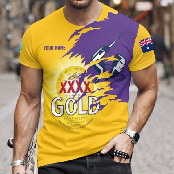 Melbourne Storm NRL x XXXX Gold Beer Custom Name T Shirt Gift For Fans – Limited Edition TSLILY002