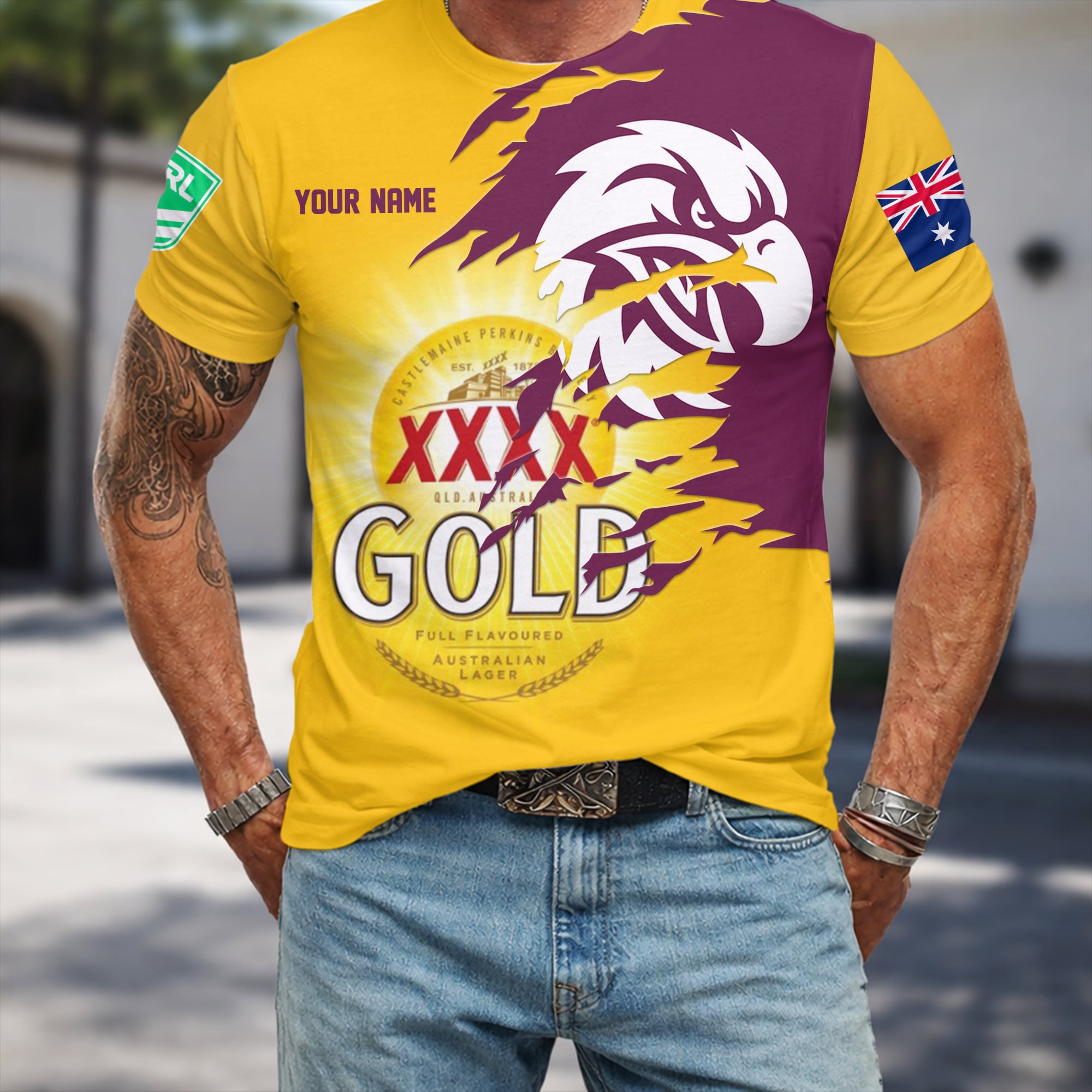 Manly Sea Eagles NRL x XXXX Gold Beer Custom Name T Shirt Gift For Fans – Limited Edition TSLILY002 - Image 3