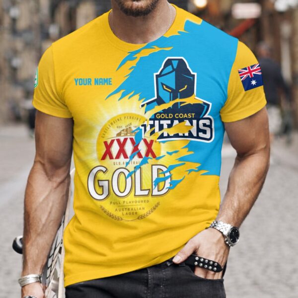 Gold Coast Titans NRL x XXXX Gold Beer Custom Name T Shirt Gift For Fans – Limited Edition TSLILY002