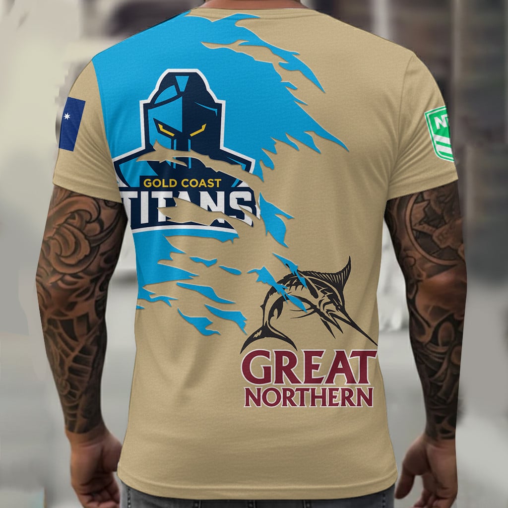 Gold Coast Titans NRL x Great Northern Beer T Shirt Custom Name Gifts For Fans – Limited Edition TSLILY001 - Image 2