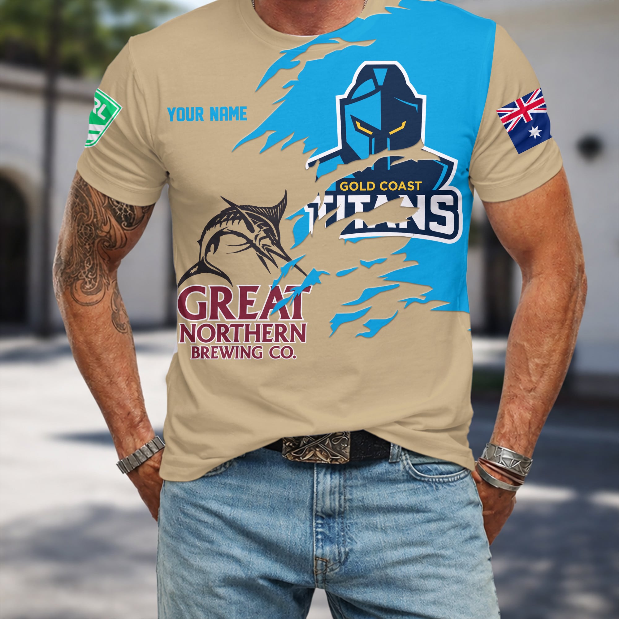 Gold Coast Titans NRL x Great Northern Beer T Shirt Custom Name Gifts For Fans – Limited Edition TSLILY001 - Image 3