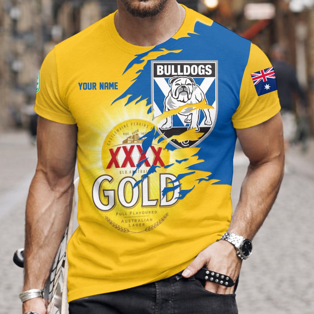 Canterbury Bulldogs NRL x XXXX Gold Beer Custom Name T Shirt Gift For Fans – Limited Edition TSLILY002