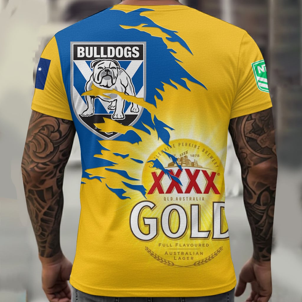 Canterbury Bulldogs NRL x XXXX Gold Beer Custom Name T Shirt Gift For Fans – Limited Edition TSLILY002 - Image 2