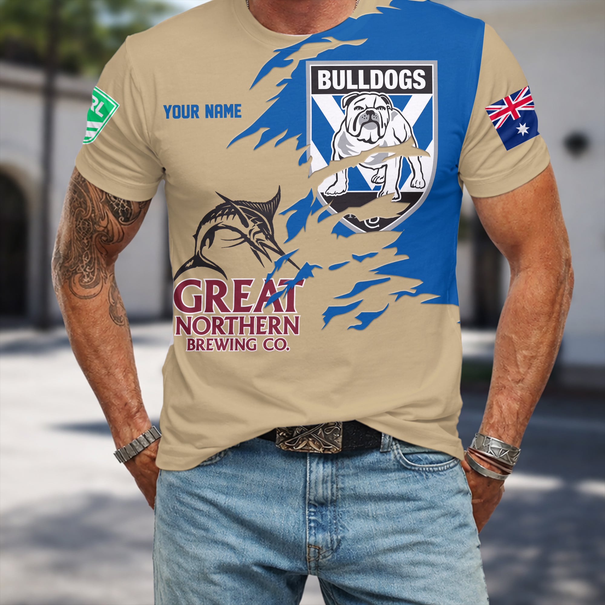 Canterbury Bulldogs NRL x Great Northern Beer T Shirt Custom Name Gifts For Fans – Limited Edition TSLILY001 - Image 3