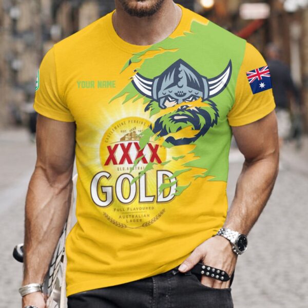 Canberra Raiders NRL x XXXX Gold Beer Custom Name T Shirt Gift For Fans – Limited Edition TSLILY002