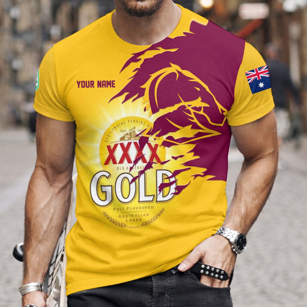 Brisbane Broncos NRL x XXXX Gold Beer Custom Name T Shirt Gift For Fans – Limited Edition TSLILY002