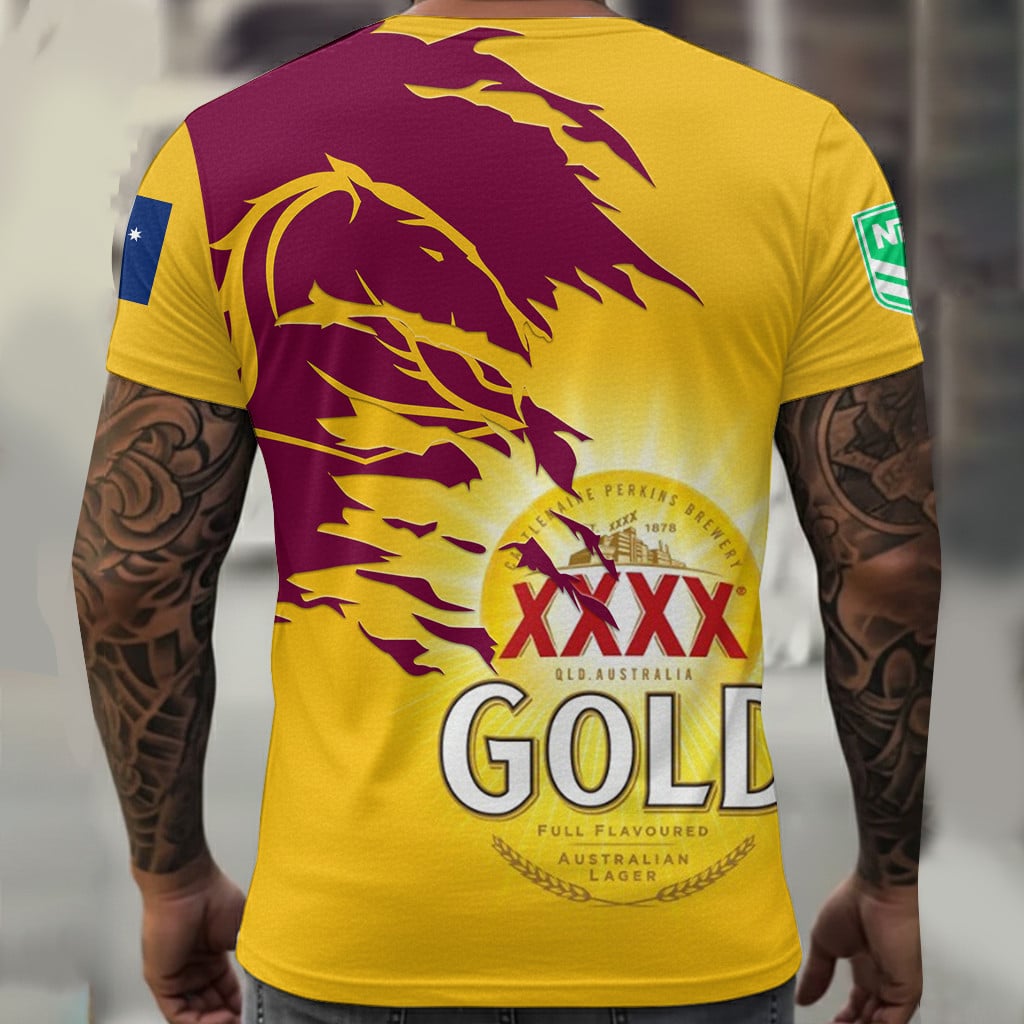 Brisbane Broncos NRL x XXXX Gold Beer Custom Name T Shirt Gift For Fans – Limited Edition TSLILY002 - Image 2