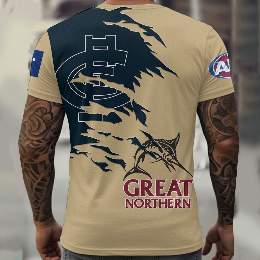 Carlton Blues AFL x Great Northern Beer T Shirt Custom Name Gifts For Fans – Limited Edition TSLILY001 - Image 3