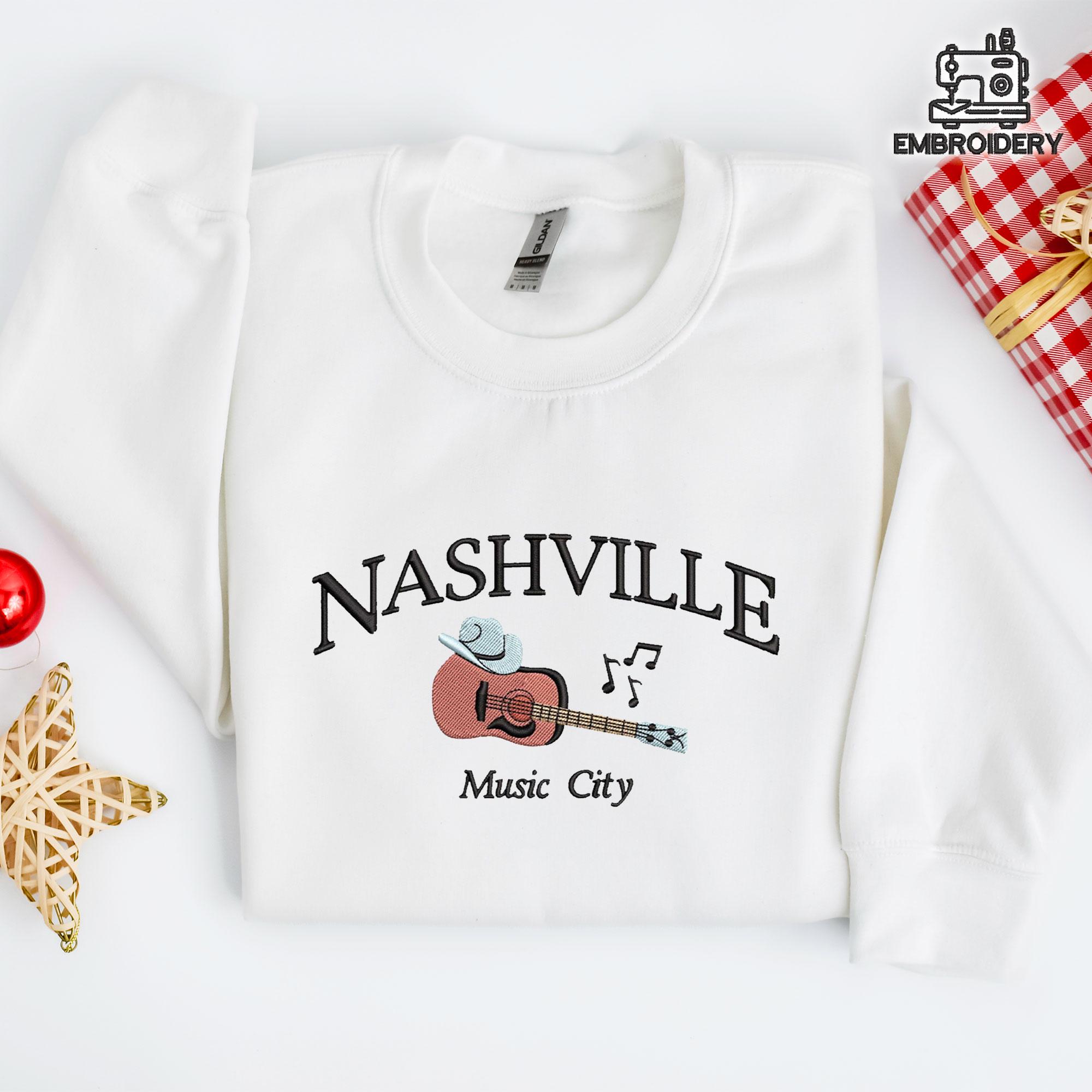 Embroidered Nashville Music City Guitar Cowboy Hat Sweatshirt - Image 2