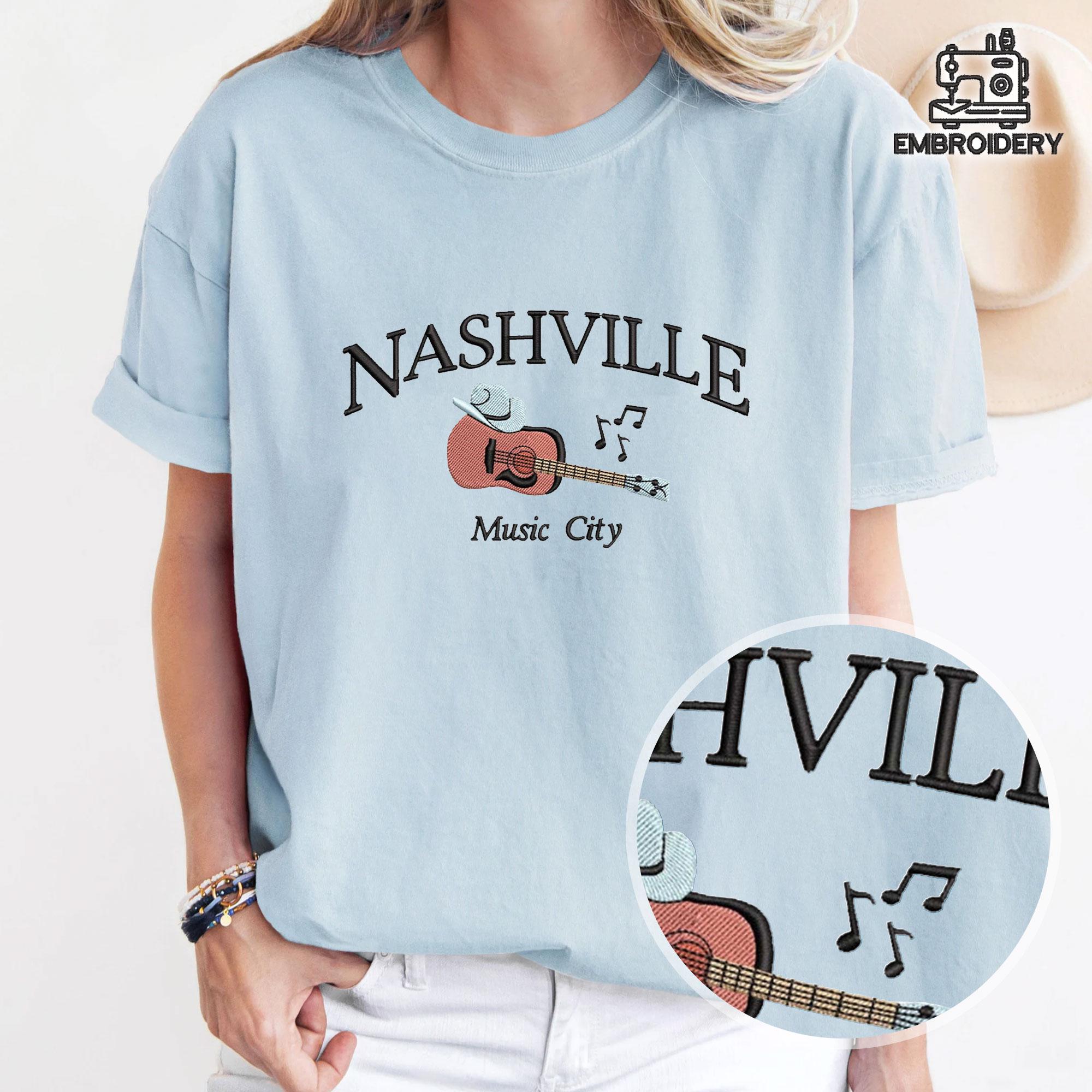 Embroidered Nashville Music City Guitar Cowboy Hat Sweatshirt - Image 3