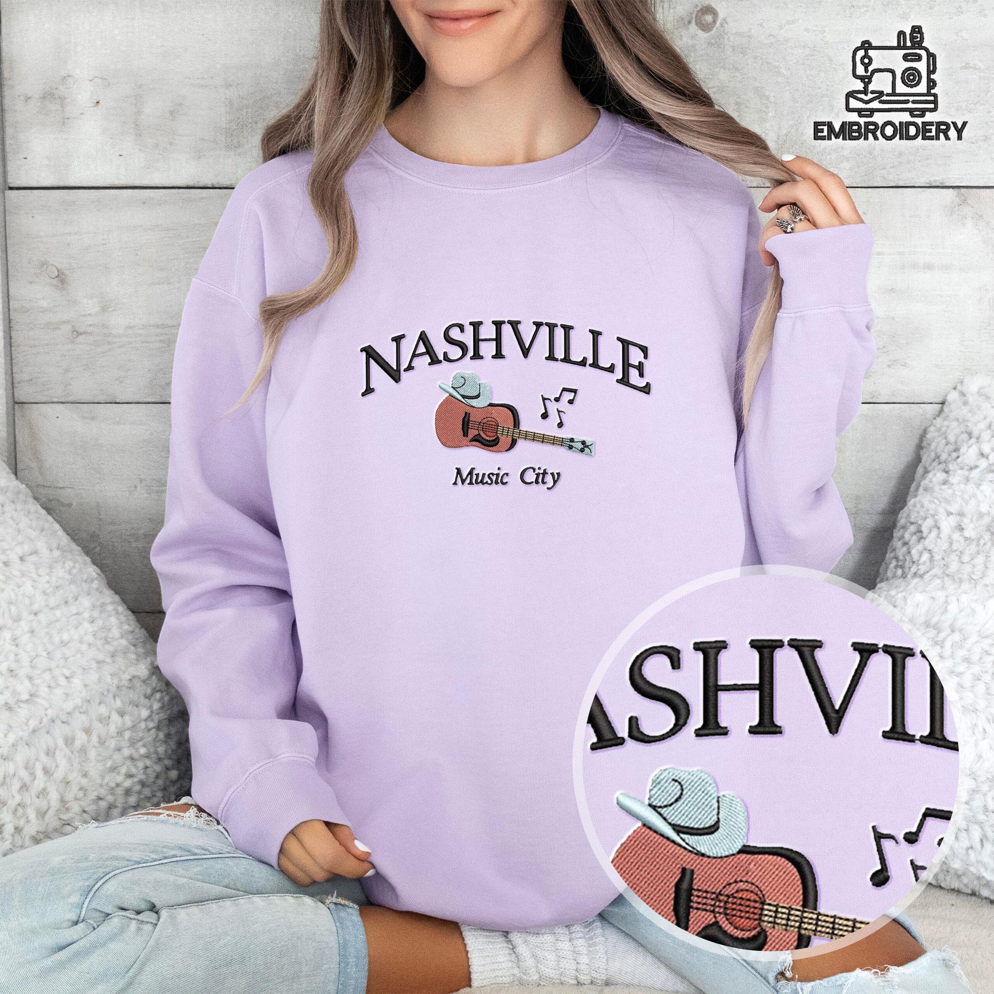 Embroidered Nashville Music City Guitar Cowboy Hat Sweatshirt - Image 5