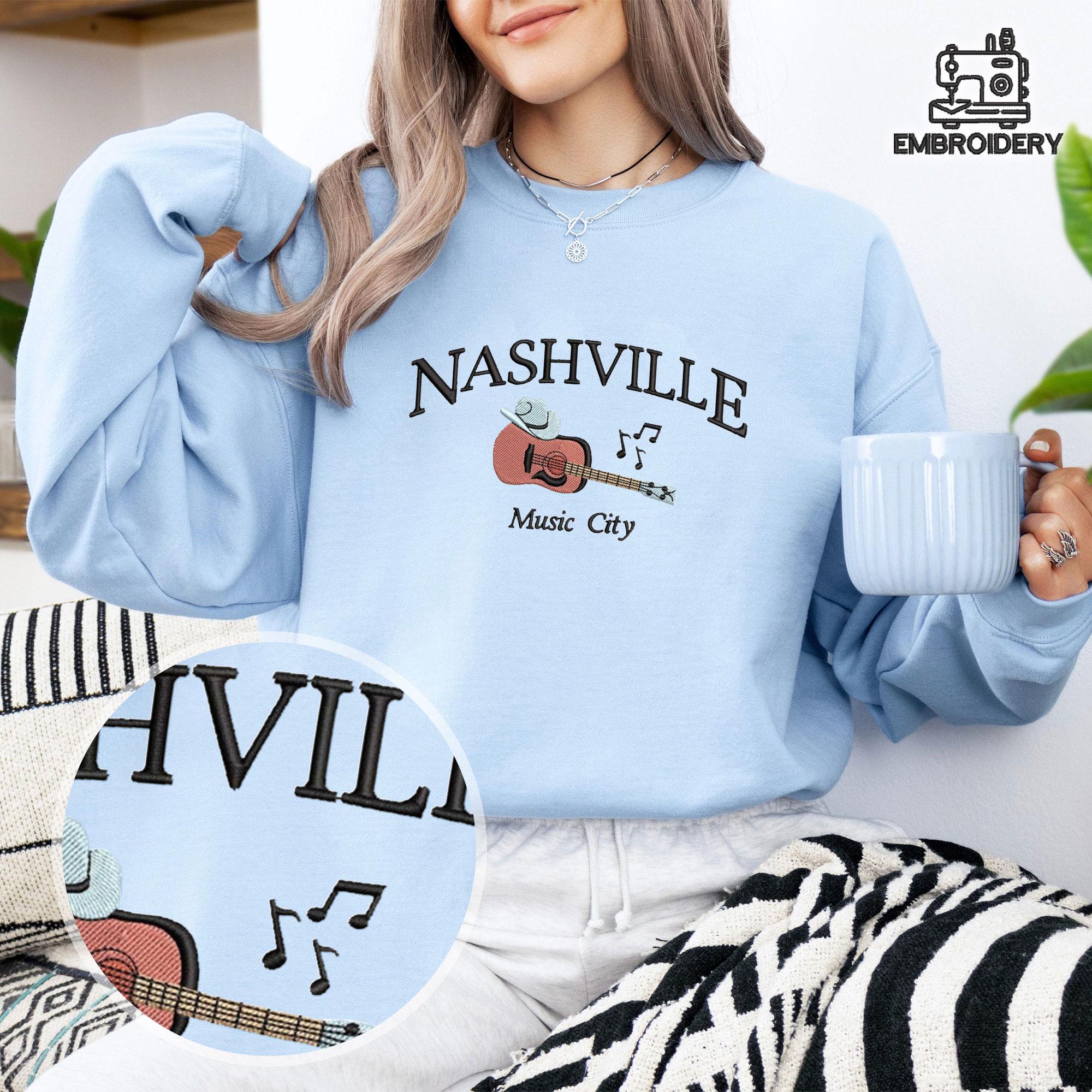 Embroidered Nashville Music City Guitar Cowboy Hat Sweatshirt - Image 7