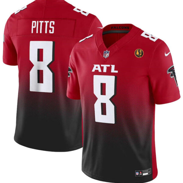 Atlanta Falcons #8 Kyle Pitts Red Black 2023 FUSE With John Madden Patch Vapor Jersey