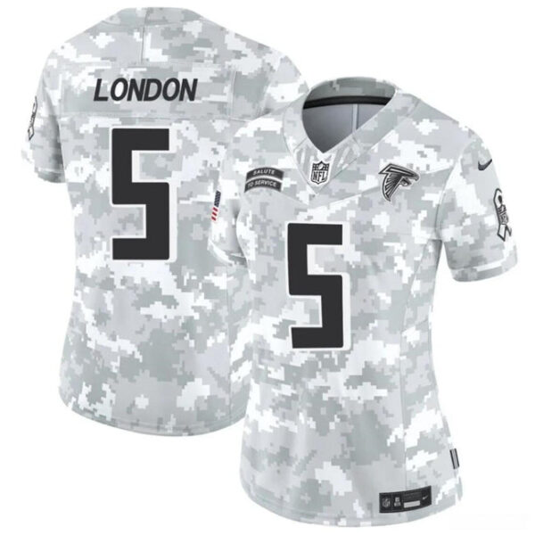 Women Atlanta Falcons #5 Drake London 2024 FUSE Arctic Camo Salute To Service Limited Football Stitched Jersey