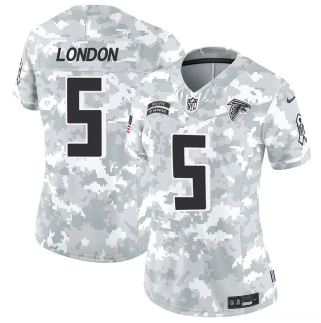 Women Atlanta Falcons #5 Drake London 2024 FUSE Arctic Camo Salute To Service Limited Football Stitched Jersey