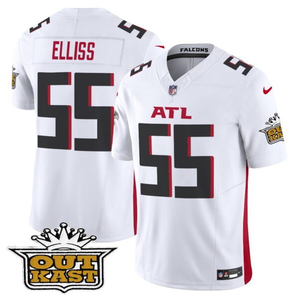 Outkast x Atlanta Falcons 2024 Vapor Limited Jersey – All Stitched – White – Kaden Elliss Jersey