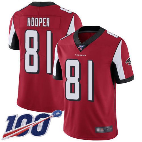 Nike Falcons #81 Austin Hooper Red Team Color Men’s Stitched NFL 100th Season Vapor Limited Jersey