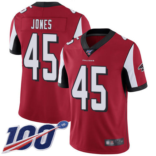 Nike Falcons #45 Deion Jones Red Team Color Men’s Stitched NFL 100th Season Vapor Limited Jersey