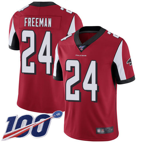 Nike Falcons #24 Devonta Freeman Red Team Color Men’s Stitched NFL 100th Season Vapor Limited Jersey