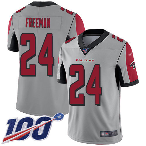 Nike Falcons #24 Devonta Freeman Silver Men’s Stitched NFL Limited Inverted Legend 100th Season Jersey