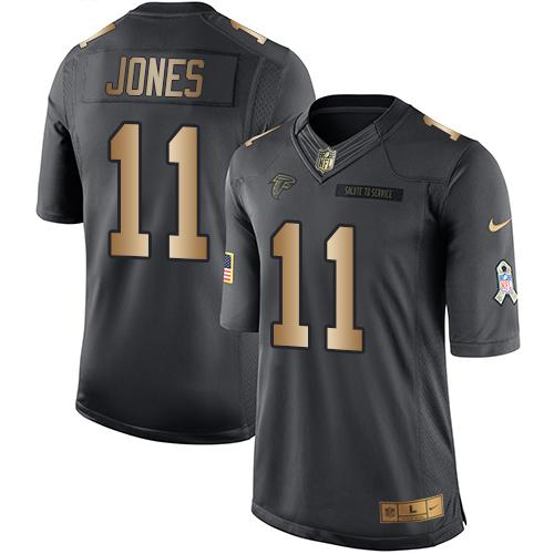 Nike Falcons #11 Julio Jones Black Men’s Stitched NFL Limited Gold Salute To Service Jersey