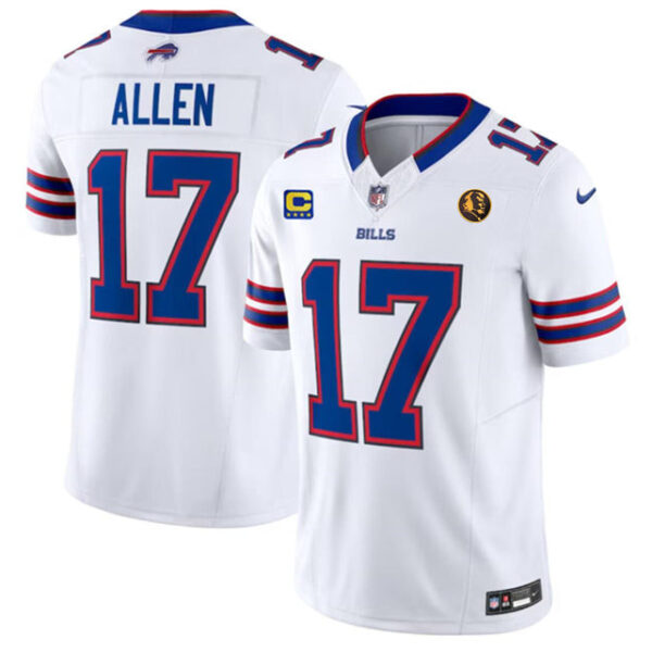 Buffalo Bills #17 Josh Allen White 2023 FUSE With 4-Star C Ptach And John Madden Patch Jersey