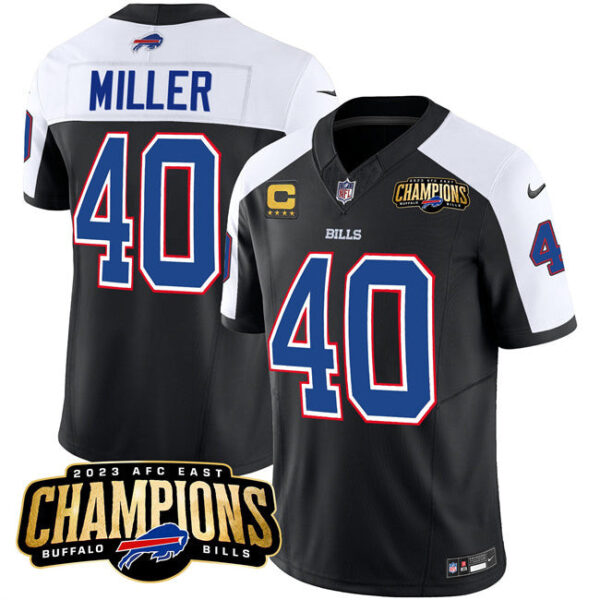 Buffalo Bills #40 Von Miller Black White 2023 FUSE AFC East Champions With 4-Star C Jersey