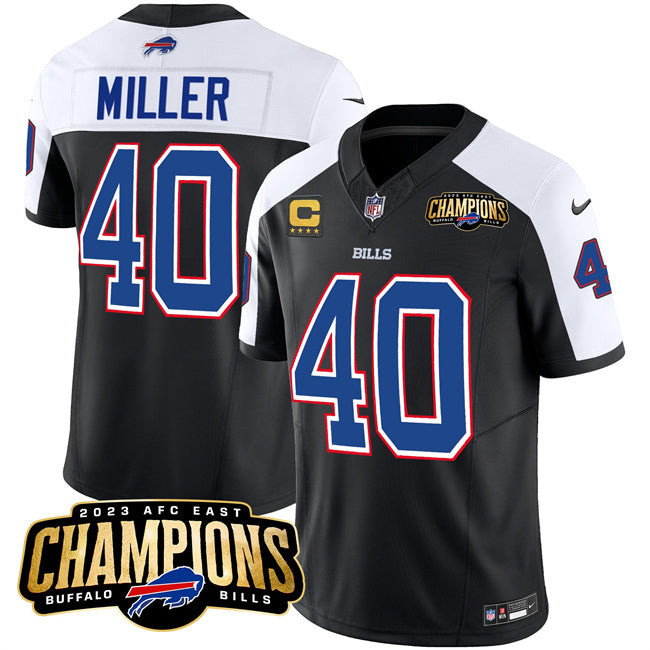 Buffalo Bills #40 Von Miller Black White 2023 FUSE AFC East Champions With 4-Star C Jersey