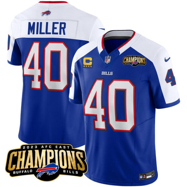 Buffalo Bills #40 Von Miller Blue White 2023 FUSE AFC East Champions With 4-Star C Jersey