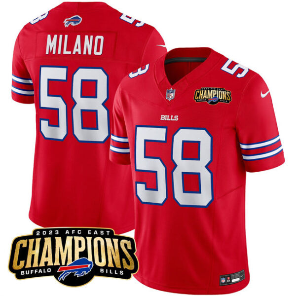 Buffalo Bills #58 Matt Milano Red 2023 FUSE AFC East Champions Ptach Stitched Jersey