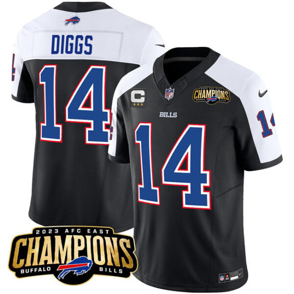 Buffalo Bills #14 Stefon Diggs Black White 2023 FUSE AFC East Champions With 3-Star Jersey