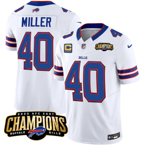 Buffalo Bills #40 Von Miller White 2023 FUSE AFC East Champions With 4-Star C Ptach Jersey