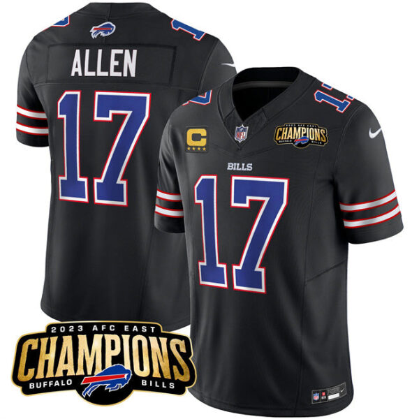 Buffalo Bills #17 Josh Allen Black 2023 FUSE AFC East Champions With 4-Star C Ptach Jersey
