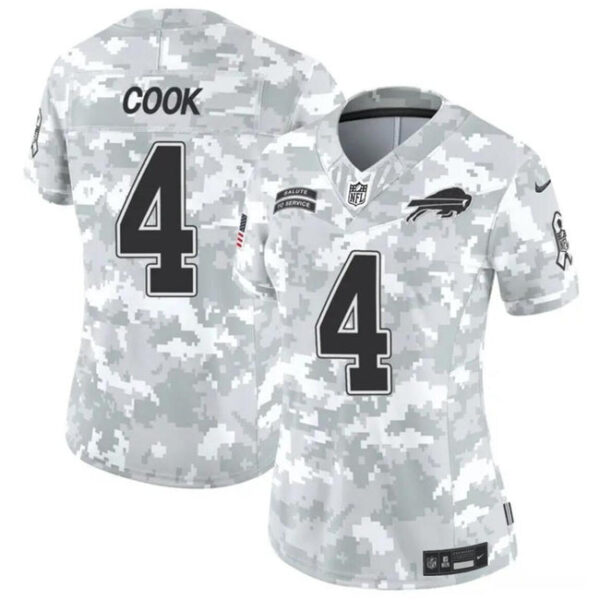 Women Buffalo Bills #4 James Cook 2024 FUSE Arctic Camo Salute To Service Limited Football Stitched Jersey
