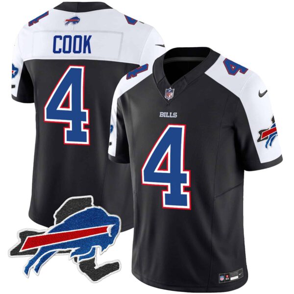 Men’s Bills New York Patch Vapor Limited Jersey – All Stitched – Black Alternate – James Cook